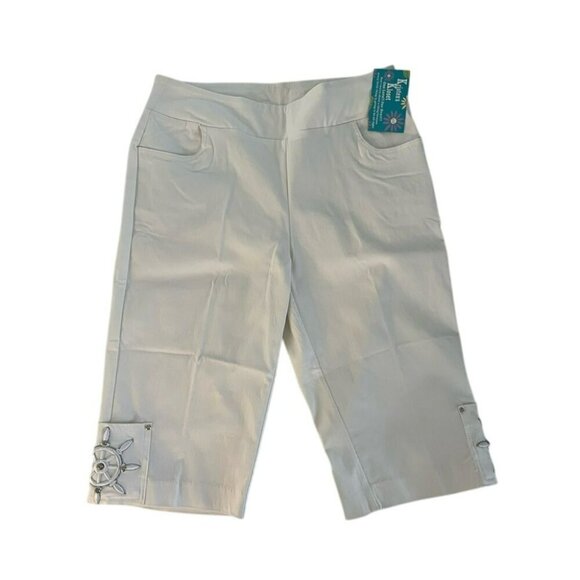 Kristens Kloset Women's White Capri Pants Size 10 Cotton Blend Nautical Embellis - Picture 1 of 6
